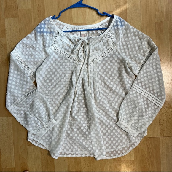 Sundance Tops - Sundance Cream Long Sleeve Sheer Polka Dot Tie Front Blouse